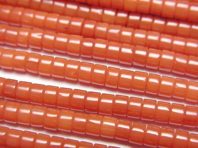 紅珊瑚(染色)算盤珠(扁圓形)3x3x2mm 1串珠(約15英寸/38公分)