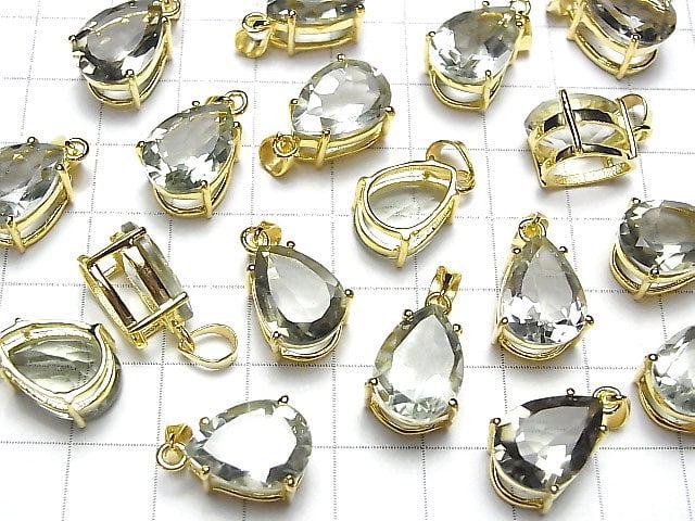 Hochwertiger grüner Amethyst AAA Birnenform facettierter Anhänger 14x10mm 18KGP