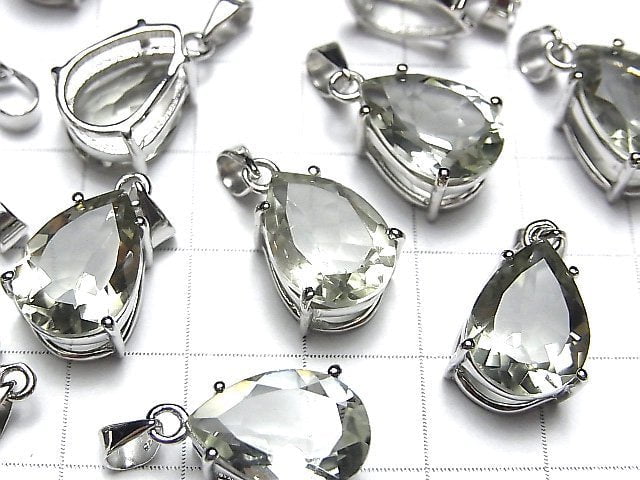 Hochwertiger grüner Amethyst AAA Birnenform facettierter Anhänger 14x10mm Silber925