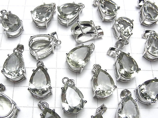 Hochwertiger grüner Amethyst AAA Birnenform facettierter Anhänger 14x10mm Silber925