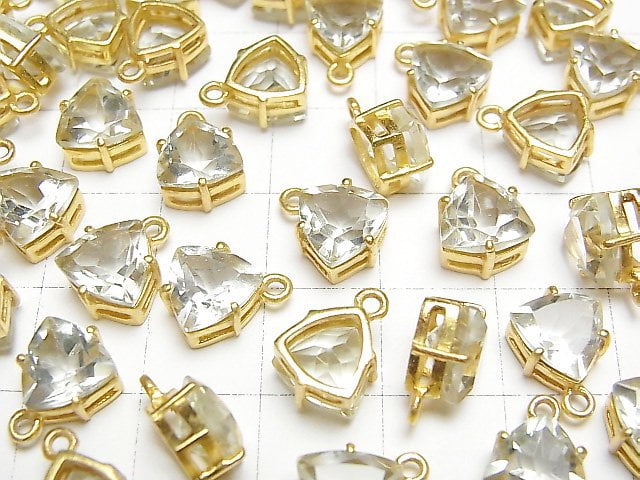 High Quality Green Amethyst AAA Bezel Setting Triangle Faceted 9x8mm 18KGP 2pcs