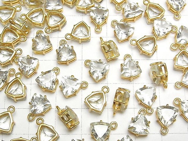 High Quality Green Amethyst AAA Bezel Setting Triangle Faceted 9x8mm 18KGP 2pcs
