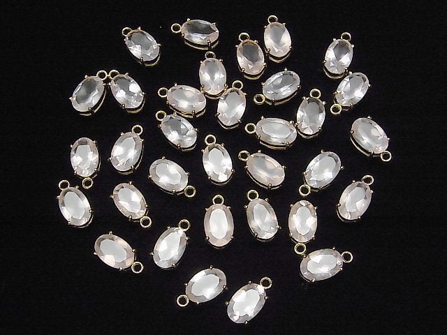 Hochwertiger Rosenquarz AAA Zargenfassung oval facettiert 12x8mm 18KGP 1 Stück