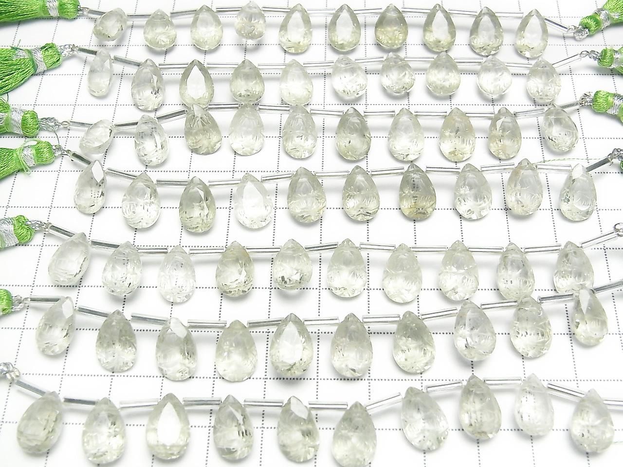 Améthyste Verte Haute Qualité AAA Taillée en Poire Facettée 12x8mm 1 Rang (8pcs)