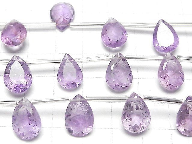Hochwertiger Amethyst AAA- geschnitzte Birnenform facettiert 14x10mm 1Strang Perlen (6Stück)