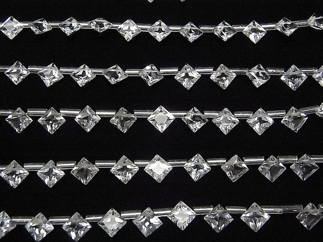 Hochwertiger weißer Topas AAA Diamant-Prinzessschliff 7x7mm 1 Strang Perlen (18 Stück)