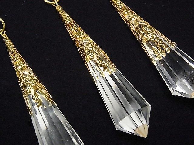 Crystal AA++ Pendulum 70x16x16mm with Chain, Gold Color, 1pc