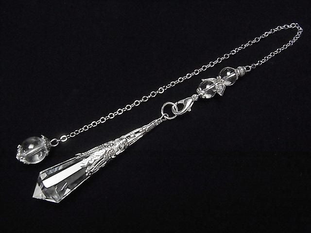 Pendentif en cristal de quartz AA++ 70x16x16mm avec chaîne couleur argent 1 pièce