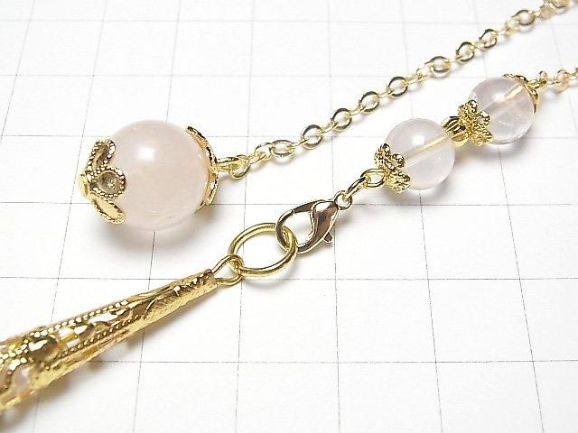 Pendentif en quartz rose AA++ 70x16x16mm avec chaîne couleur or 1 pièce