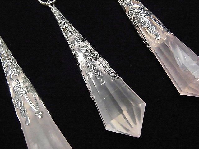 Pendentif en quartz rose AA++ 70x16x16mm avec chaîne couleur argent 1 pièce