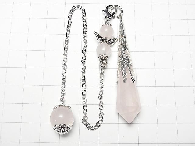 Pendentif en quartz rose AA++ 70x16x16mm avec chaîne couleur argent 1 pièce