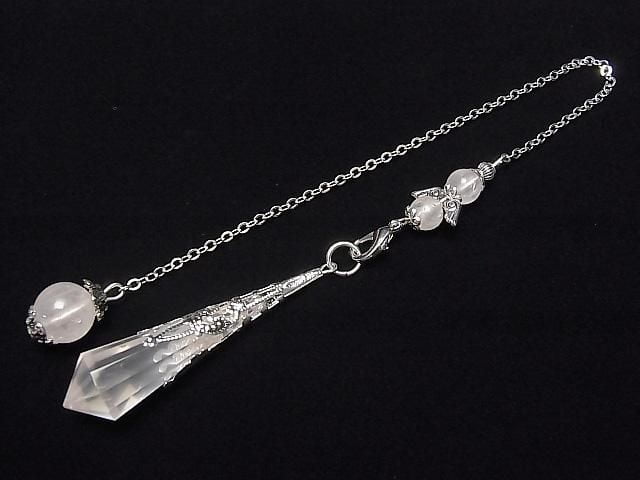 Pendentif en quartz rose AA++ 70x16x16mm avec chaîne couleur argent 1 pièce