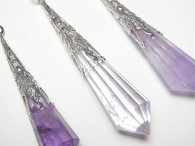 Amethyst AA++ Pendulum 70x16x16mm with Chain, Silver Color, 1pc