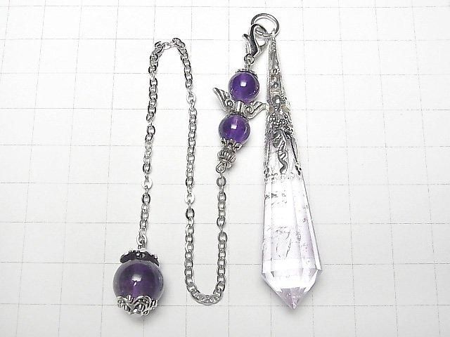 Amethyst AA++ Pendulum 70x16x16mm with Chain, Silver Color, 1pc