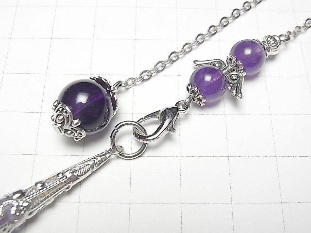 Pendentif Améthyste AA++ 70x16x16mm avec chaîne couleur Argent 1pc
