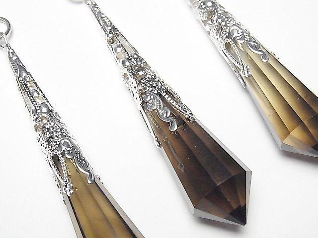 Pendentif en quartz fumé AA++ 70x16x16mm avec chaîne couleur argent 1pc