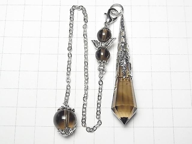 Pendentif en quartz fumé AA++ 70x16x16mm avec chaîne couleur argent 1pc
