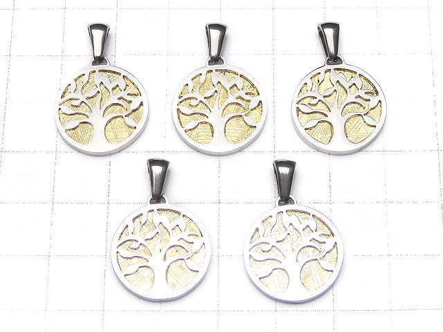 Meteoriten-Anhänger mit Baum-Motiv 17mm Gelbgold Silber925