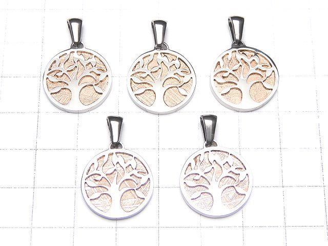 Meteoriten-Anhänger mit Baum-Motiv 17mm Roségold Silber925