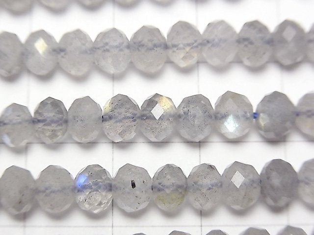 高品質!拉長石 AA++ 切面鈕扣算盤珠 6x6x4mm 1串珠子 (約15英吋/36公分)