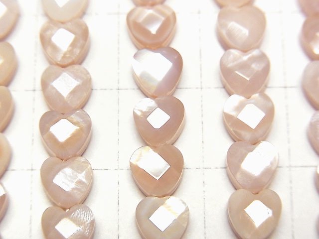 高品質粉色貝殼心形豎孔刻面珠 6x6公釐 1/4或1串 (約15英吋/38公分)