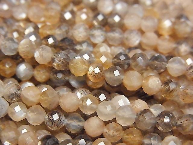 高品質!銀色和金色光澤多色月光石 AAA 刻面圓珠 4mm 一串(約 15 英吋/38 公分)