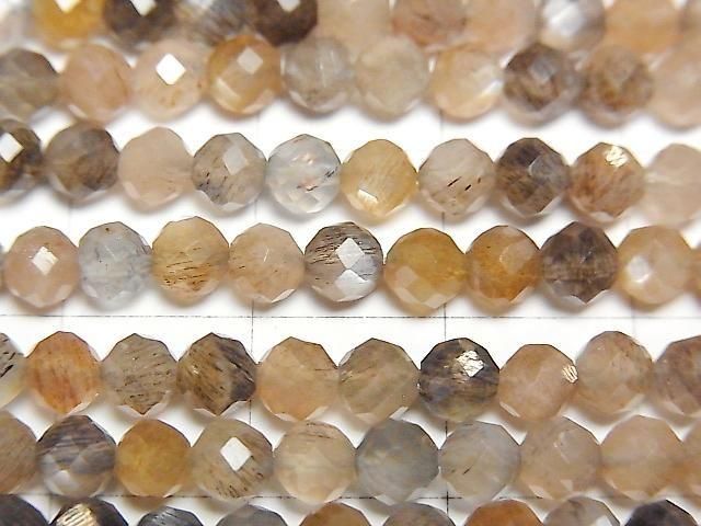 高品質!銀色和金色光澤多色月光石 AAA 刻面圓珠 4mm 一串(約 15 英吋/38 公分)