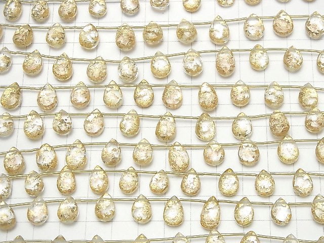 Triplet Kristall AAA Tropfenform facettierte Briolette Gold 1Strang Perlen (ca. 7 Zoll / 18 cm)