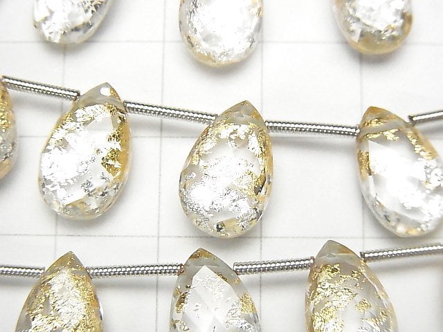 雙層水晶 AAA 刻面梨形 金銀 1串珠子 (約8英吋/20公分)