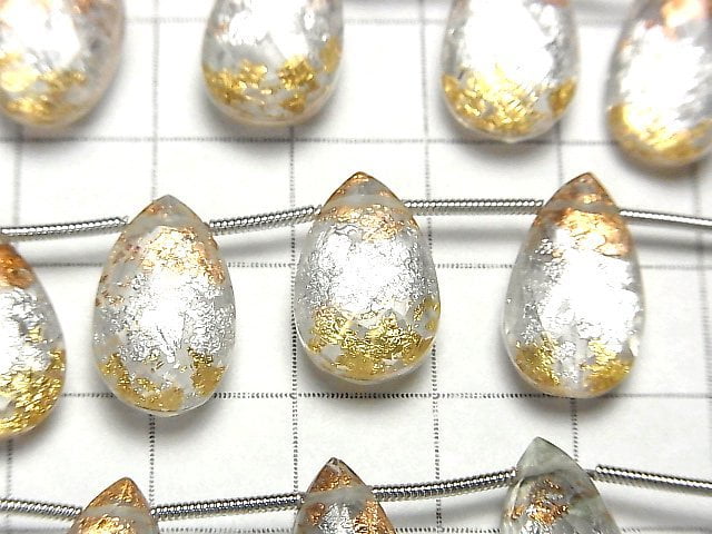 雙層水晶 AAA 刻面梨形青銅色和銀色和金色 1 串珠子 (約 6 英寸/16 厘米)