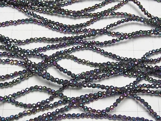 Hochwertig! Hämatit Facettierte Runde 2mm Metallische Beschichtung 1 Strang Perlen (ca. 15 Zoll / 37 cm)