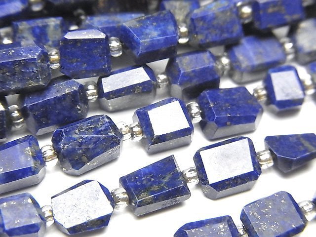 高品質青金石 AA++ 切面塊狀珠子 1 串(約 7 英寸/17 厘米)