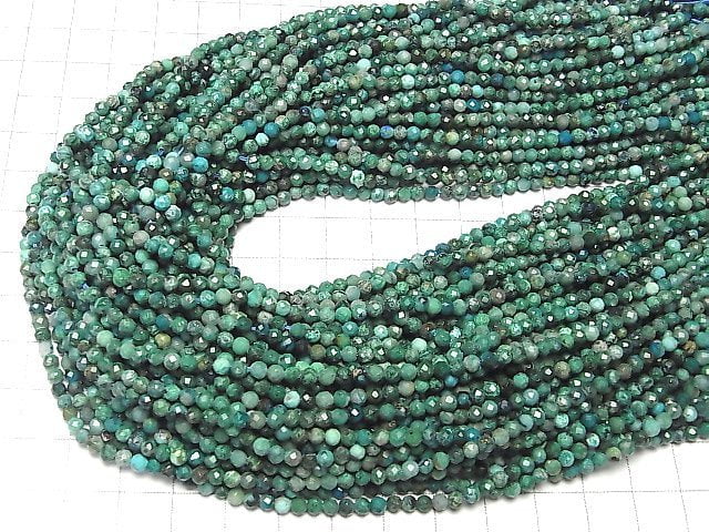Hochwertig! Chrysokoll in Quarz facettierte Runde 3mm 1 Strang Perlen (ca. 15 Zoll / 37 cm)