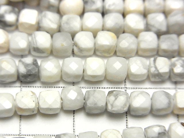 Howlite Magnesite Cube Shape 4x4x4mm 1strand beads (aprx.15inch/37cm)