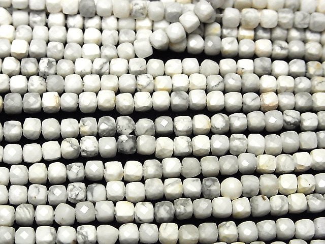 Howlite Magnesite Cube Shape 4x4x4mm 1strand beads (aprx.15inch/37cm)