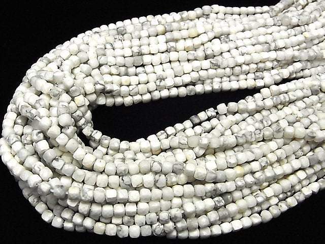 Howlite Magnesite Cube Shape 4x4x4mm 1strand beads (aprx.15inch/37cm)