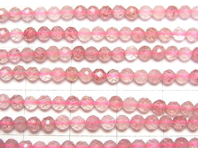 高品質!粉紅色綠簾石 AA++ 刻面圓珠 3毫米 1串 (約15英吋/37公分)