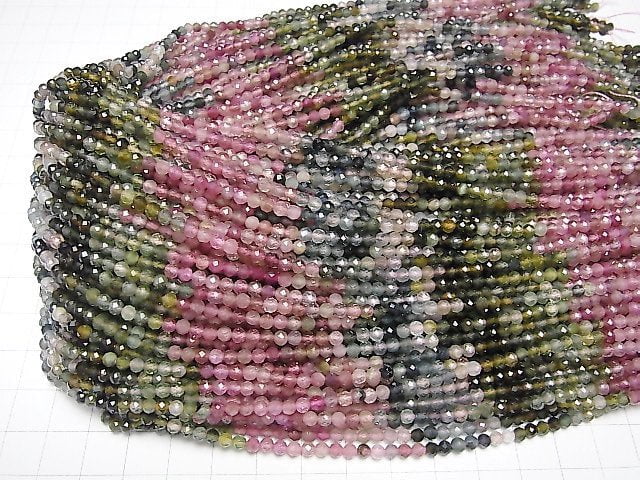 Hochwertiger! Multicolor-Turmalin AAA facettierte Runde 3mm 1 Strang Perlen (ca. 15 Zoll / 37 cm)