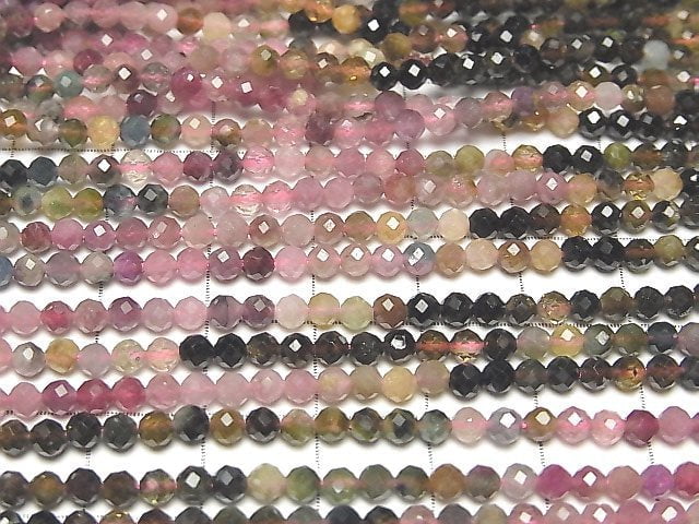 Hochwertig! Multicolor Turmalin AA++ facettierte Rundperlen 3mm 1 Strang Perlen (ca. 15 Zoll / 37 cm)