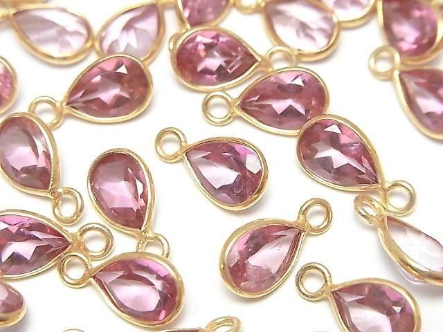 高品質粉紅色托帕石 AAA 包鑲 梨形刻面 10x7mm 18KGP 2顆