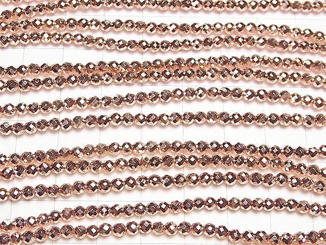 Hochwertig! Hämatit facettiert Rund 3mm roségoldbeschichtet 1 Strang Perlen (ca. 15 Zoll / 36 cm)