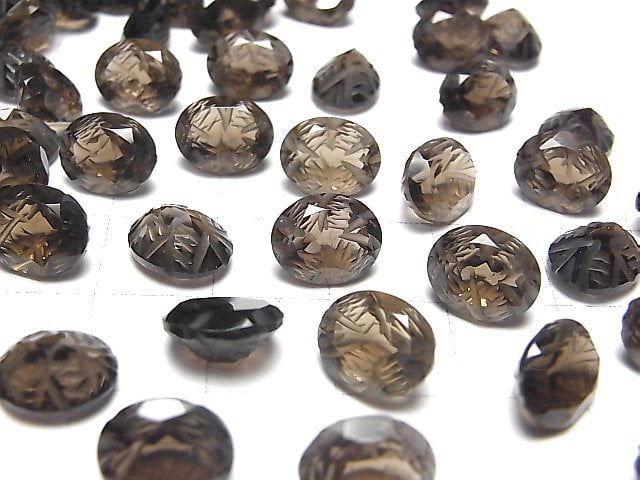 Hochwertiger rauchiger Quarz AAA geschnitzte ovale facettierte 10x8mm 4 Stück