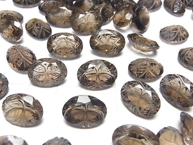 Hochwertiger rauchiger Quarz AAA geschnitzte ovale facettierte 14x10mm 2 Stück