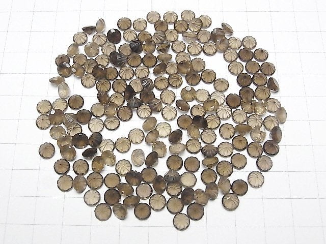 Hochwertiger rauchiger Quarz AAA geschnitzter Rund facettiert 6x6mm 5 Stück