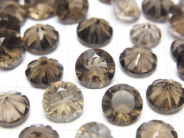 High Quality Smoky Quartz AAA Carved Round Faceted 8x8mm 3pcs