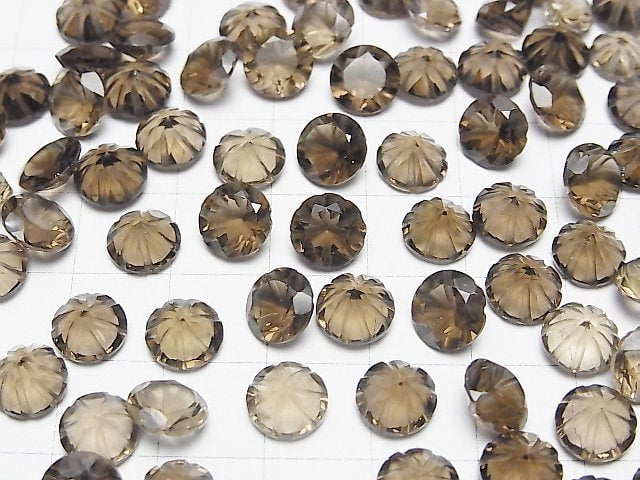 High Quality Smoky Quartz AAA Carved Round Faceted 8x8mm 3pcs