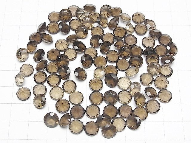 High Quality Smoky Quartz AAA Carved Round Faceted 8x8mm 3pcs