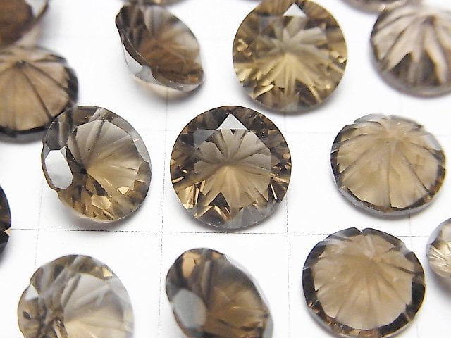 高品質煙水晶 AAA 刻面圓形刻面 10x10mm 2顆