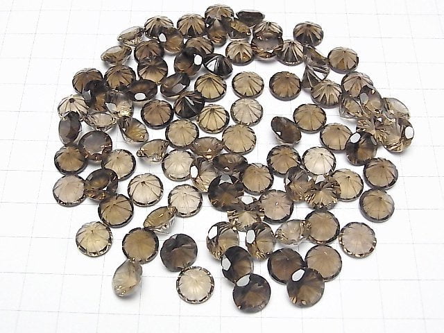 Hochwertiger rauchiger Quarz AAA geschnitzter Rund facettiert 10x10mm 2 Stück