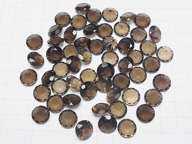 Hochwertiger rauchiger Quarz AAA geschnitzter Rund facettiert 12x12mm 1 Stück